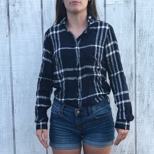 Navy and white button up flannel